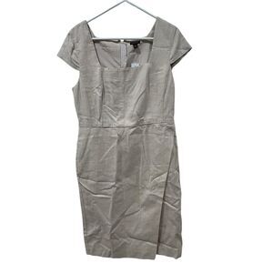 NEW Ann Taylor Beige Square Neck Faux Wrap Cotton Linen Sheath Dress Size 8